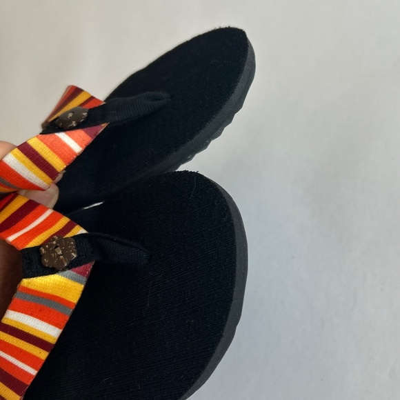 New Keen Yellow Orange White Canvas Black Rubber Outsole Flip Flops size 9 - Picture 9 of 14